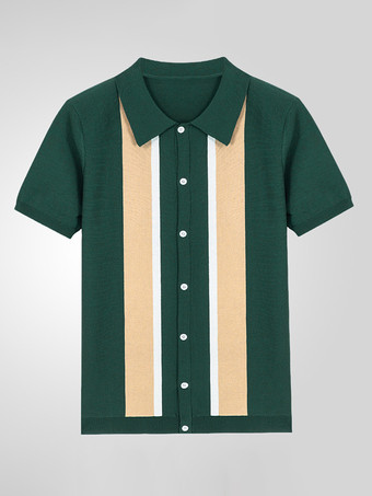 メンズラペルTシャツシングルブレストニット半袖ポロシャツ