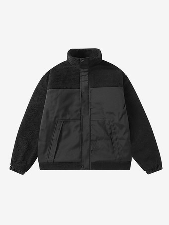 ブラック メンズ 冬コート ゆったり スタンドカラー カジュアル ポーラーフリース コットンジャケット