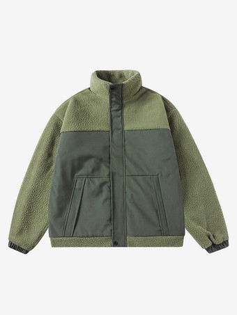 ハンターグリーン メンズ 冬コート ゆったり スタンドカラー カジュアル ポーラーフリース コットンジャケット