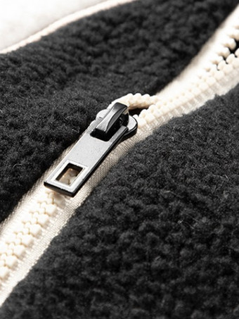 メンズ 冬用フリースジャケット スタンドカラー ルーズフィット 厚手 ジッパー開閉 ポケット付き