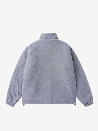 メンズ 冬用フリースジャケット スタンドカラー ルーズフィット 厚手 ジッパー開閉 ポケット付き