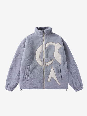 ベビーブルーメンズ 冬用フリースジャケット スタンドカラー ルーズフィット 厚手 ジッパー開閉 ポケット付き