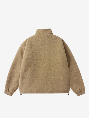 メンズ 冬用フリースジャケット スタンドカラー ルーズフィット 厚手 ジッパー開閉 ポケット付き