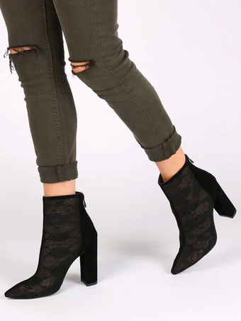 ブラック レディース チャンキーヒール マイクロスエードアッパー サマーブーツ