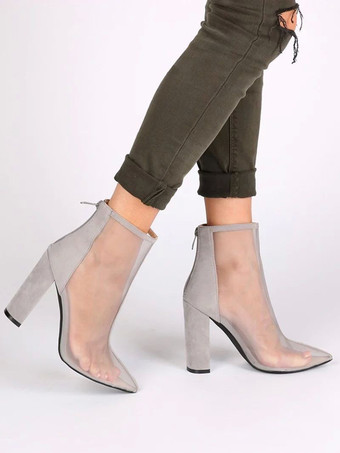 レディース チャンキーヒール マイクロスエードアッパー サマーブーツ