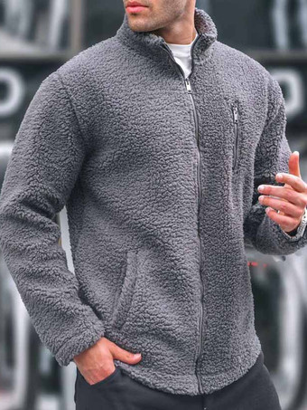ダークグレー メンズ フリース ジャケット 長袖 アウトドア ジャケット ポケットとジッパー開閉