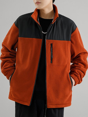 ブリックレッドメンズ フリースジャケット カラーブロック 長袖 アウトドアジャケット ポケット付き