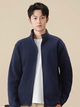 ダークネイビーメンズ フリースジャケット 長袖 無地 アウトドアジャケット ポケット付き