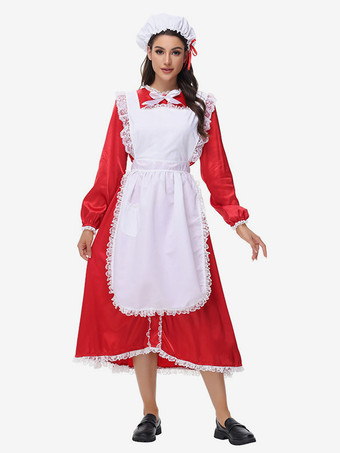 コスチューム フレンチメイドコスチューム 赤いセクシーなフリルドレスセット