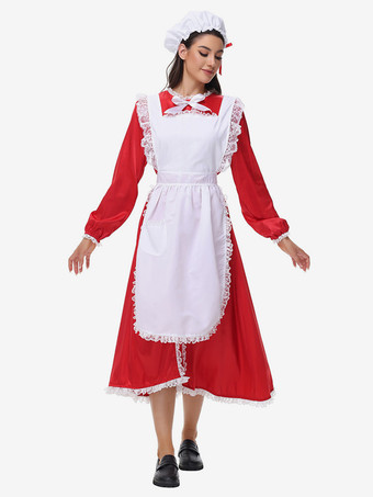 コスチューム フレンチメイドコスチューム 赤いセクシーなフリルドレスセット