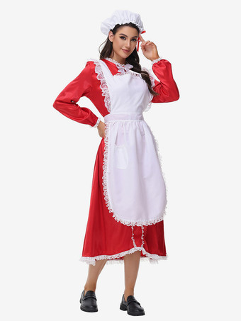 コスチューム フレンチメイドコスチューム 赤いセクシーなフリルドレスセット