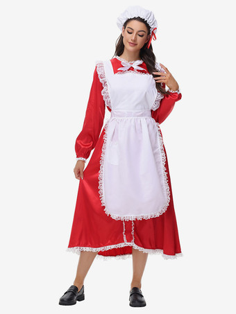 コスチューム フレンチメイドコスチューム 赤いセクシーなフリルドレスセット