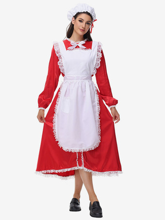 レッド コスチューム フレンチメイドコスチューム 赤いセクシーなフリルドレスセット