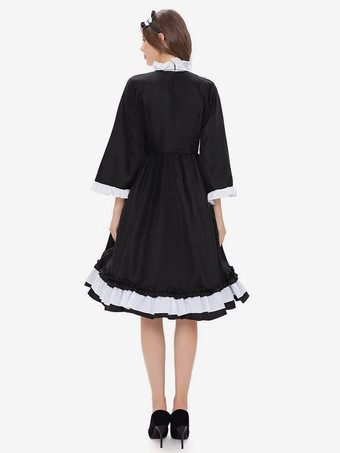 ハロウィン フレンチメイドコスチューム ブラック フリルドレス ネックレスセット