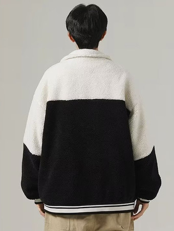 メンズ パッチワーク フリース ジャケット ルーズフィット 厚手 冬 暖かいコート