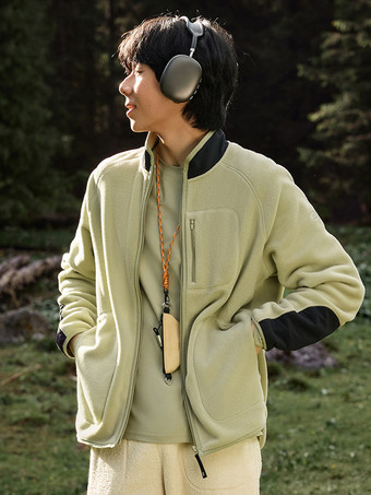 メンズ フリースジャケット 長袖 スタンドカラー プリント 冬 暖かいコート