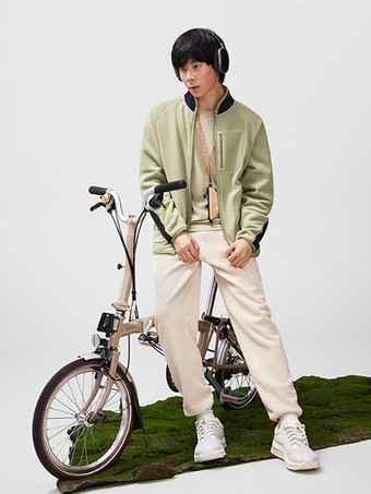 メンズ フリースジャケット 長袖 スタンドカラー プリント 冬 暖かいコート