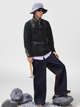 メンズ フリースジャケット 長袖 スタンドカラー プリント 冬 暖かいコート