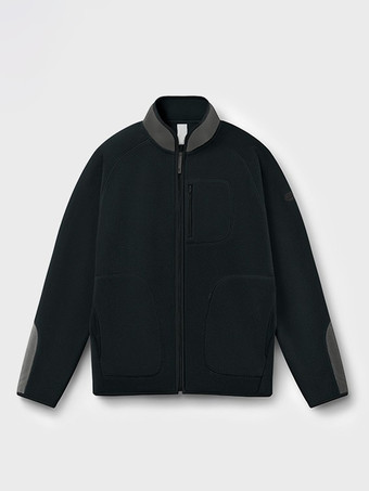 ブラック メンズ フリースジャケット 長袖 スタンドカラー プリント 冬 暖かいコート