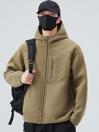 メンズ フード付きフリースジャケット 長袖 無地 冬 暖かい アウトドアジャケット