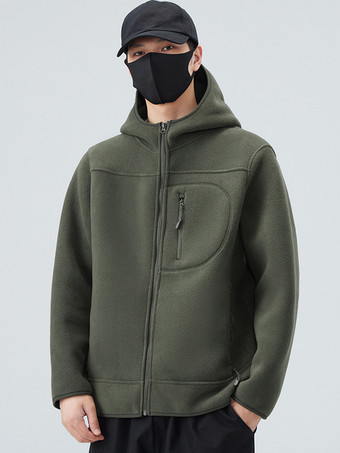メンズ フード付きフリースジャケット 長袖 無地 冬 暖かい アウトドアジャケット