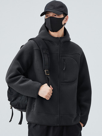 メンズ フード付きフリースジャケット 長袖 無地 冬 暖かい アウトドアジャケット