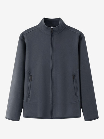 メンズ フリースジャケット 長袖 無地 アウトドアジャケット ポケット付き