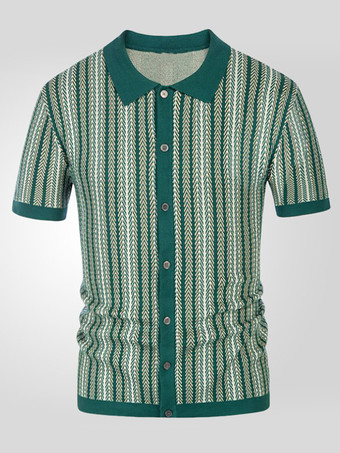 メンズ ラペル Tシャツ ストライプ シングルブレスト 半袖 ポロシャツ