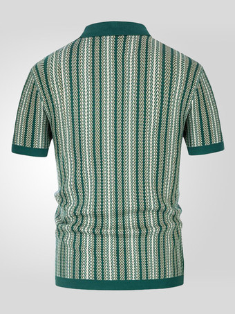 メンズ ラペル Tシャツ ストライプ シングルブレスト 半袖 ポロシャツ