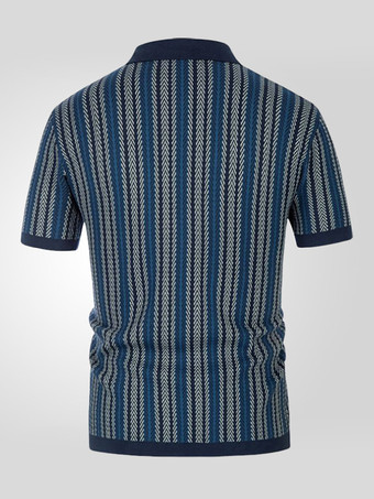 メンズ ラペル Tシャツ ストライプ シングルブレスト 半袖 ポロシャツ