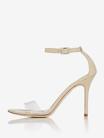 アイボリー レディースヒールサンダル ラウンドトゥ スティレットヒールサンダル