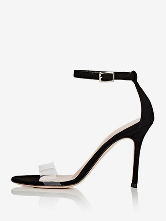 ブラック レディースヒールサンダル ラウンドトゥ スティレットヒールサンダル