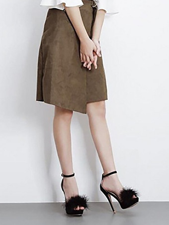 レディースヒールサンダル ラウンドトゥ スティレットヒール マイクロスエードアッパーサンダル