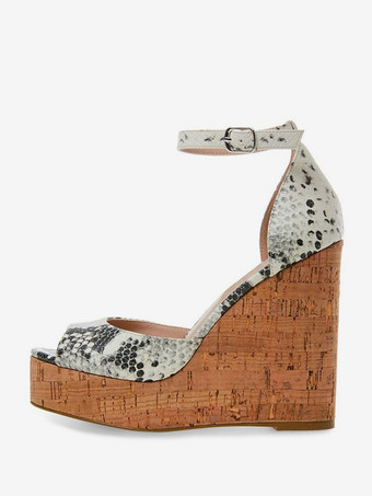 パイソン柄レディース スリッポン PUレザー ウェッジサンダル