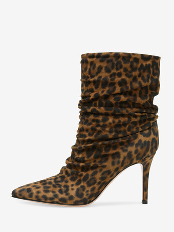 ヒョウ柄レディース スリッポン スティレットヒール マイクロスエードアッパー ミュール レオパード