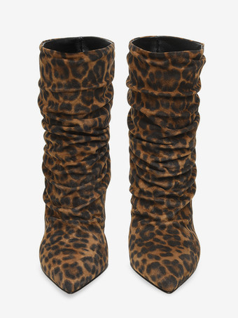 レディース スリッポン スティレットヒール マイクロスエードアッパー ミュール レオパード