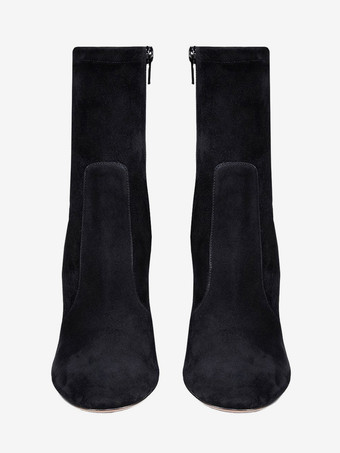 レディース ブラック ラウンドトゥ ブーティ チャンキーヒール アンクルブーツ