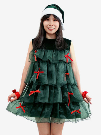 クリスマスセット ダークグリーン ドレス アクセサリー 帽子 クリスマス ホリデー コスチューム