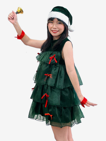 クリスマスセット ダークグリーン ドレス アクセサリー 帽子 クリスマス ホリデー コスチューム