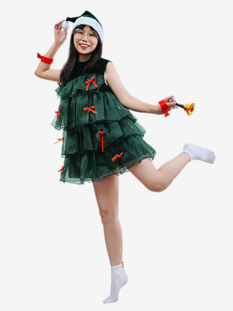 クリスマスセット ダークグリーン ドレス アクセサリー 帽子 クリスマス ホリデー コスチューム