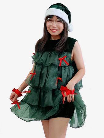 クリスマスセット ダークグリーン ドレス アクセサリー 帽子 クリスマス ホリデー コスチューム