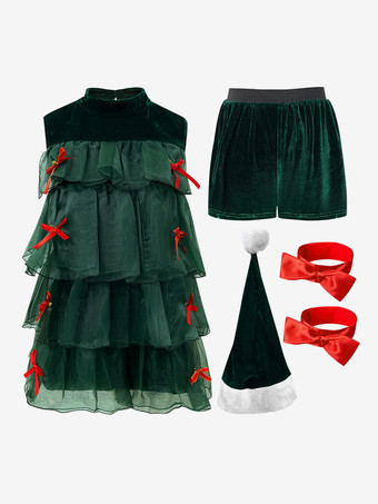 クリスマスセット ダークグリーン ドレス アクセサリー 帽子 クリスマス ホリデー コスチューム