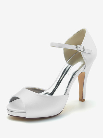 ホワイト ウェディングシューズ ブライダルパンプス サテン ピープトゥ