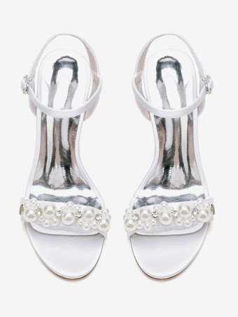 ブライダルサンダル アイボリー サテン シック オープントゥ ラインストーン ウェディングサンダル