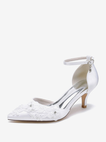 ホワイト ウェディングシューズ ブライダルパンプス サテン ポインテッドトゥ