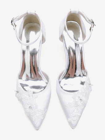 ウェディングシューズ ブライダルパンプス サテン ポインテッドトゥ