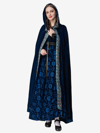 ディープブルーのレトロジャカードセットドレス エレガントな魔女コスチューム ヴィンテージ服