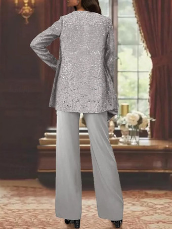 花嫁の母親のためのパーティードレス ジュエルネック 長袖 ツーピース スパンコール 足首丈 結婚式用ゲストドレス