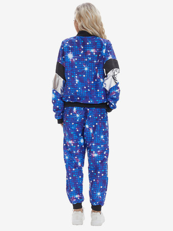 ヒップホップダンスウェアコスチュームブルーメンズレトロトップパンツセット