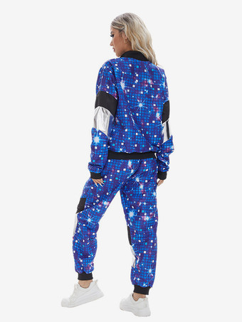 ヒップホップダンスウェアコスチュームブルーメンズレトロトップパンツセット